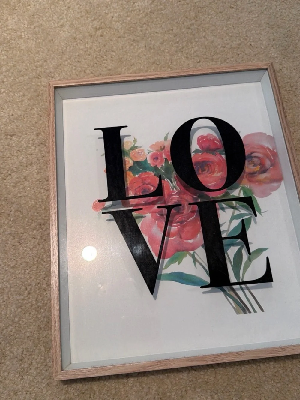 LOVE Floral Wall Art Print in Pink and Green - Modern Framed Home Decor